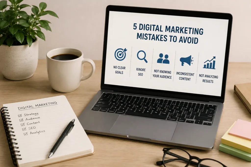 digital marketing- laptop showing digital marketing mistakes blogs
