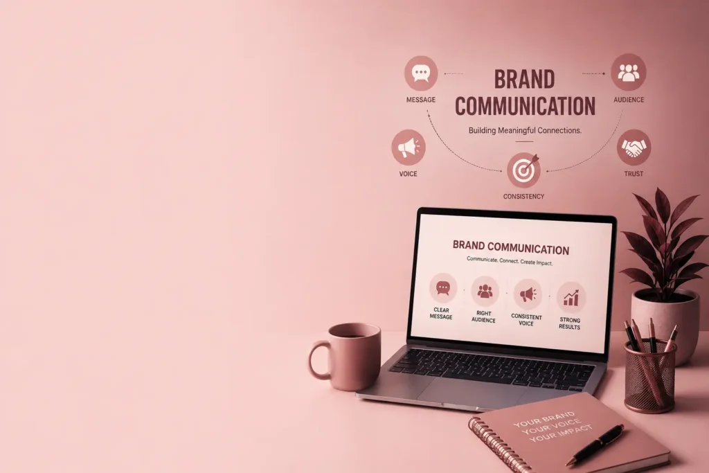 Blogs brand building communication with laptop presentation and plant